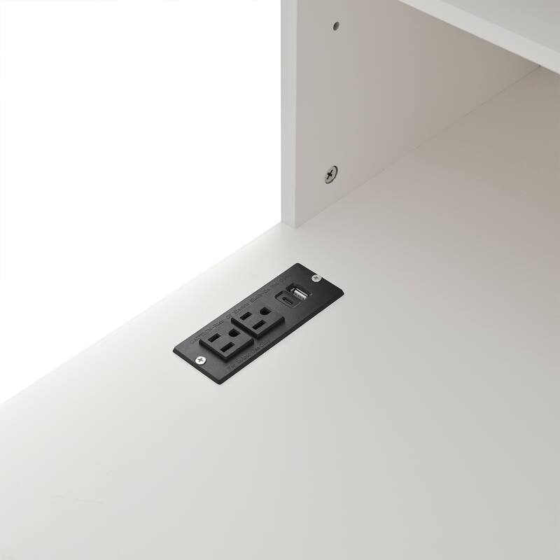 Vanity Desk with Mirror & Charging Station, Dressing Table with Hidden Storage Compartments, Multi-functional Home Office Desk