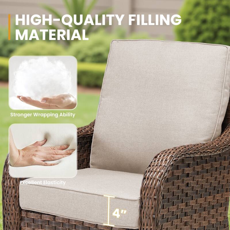 Pocassy Patio Sofa Swivel Chair Ottoman with Fire Table Funiture