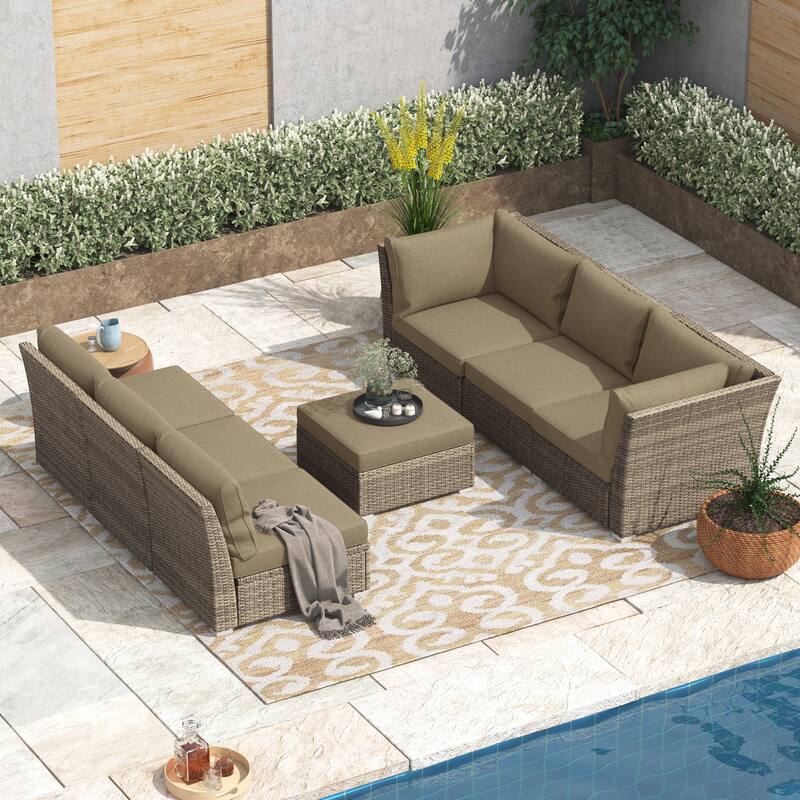 Corvus Oreanne 7-piece Patio Rattan Sectional Conversation Set