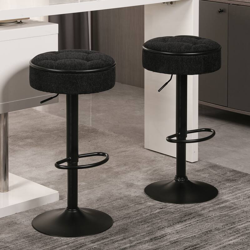 Modern PU Height Adjustable Swivel Bar Stool with Storage, Set of 2