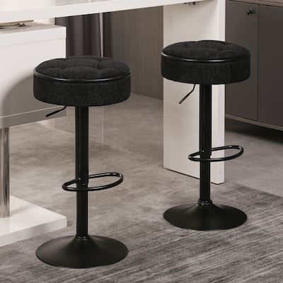 Round Storage Bar Stool Set of 2,Faux Leather Height Adjustable Barstool,360°Counter Height Swivel Stool,with Metal Frame