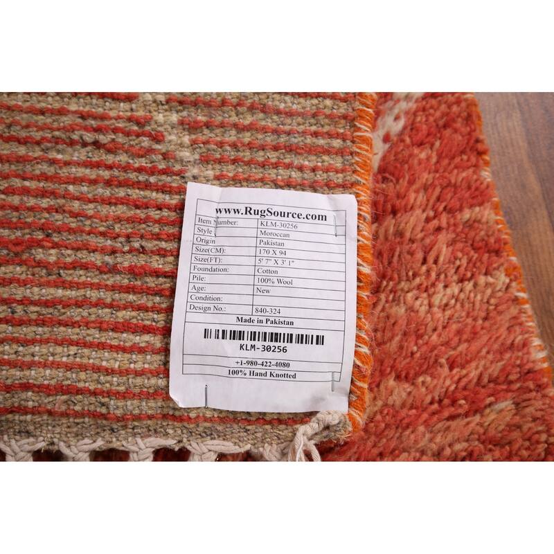 Orange Plush Trellis Moroccan Accent Rug Hand-Knotted Wool Carpet - 3'1" x 5'7"
