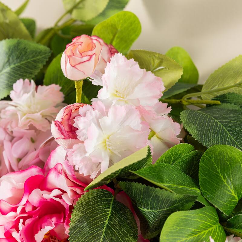 Glitzhome Pink Hydrangea, Peony & Cherry Wreath Garland