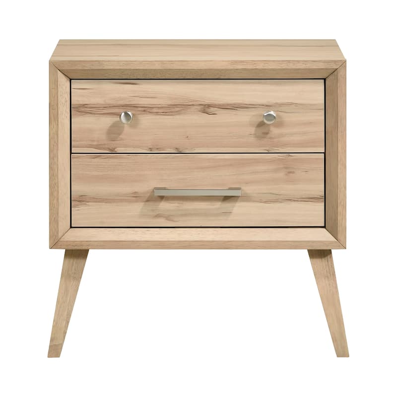 Classic Style 2-Drawer Nightstand with Natural Oak Finish, Brushed Nickel Knobs & Bar Pulls