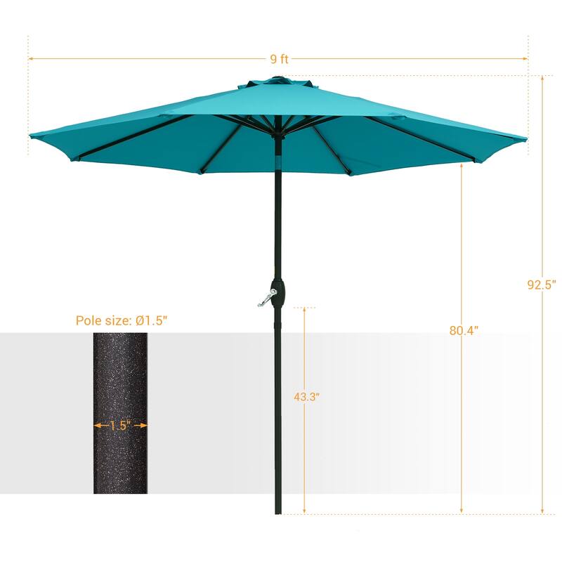 BONOSUKI 9ft Patio Umbrella,Outside Deck Table Umbrella,w/Tilt Crank