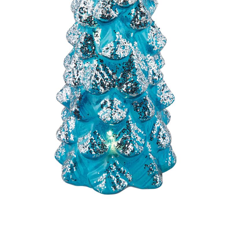 LED Lighted Glittered Glass Christmas Tree Decoration - 10.25" - Blue
