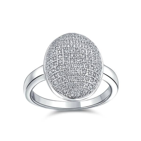 Oval Pave Dome a Cz Prom Pageant Statement Ring Silver Plated Brass Overstock