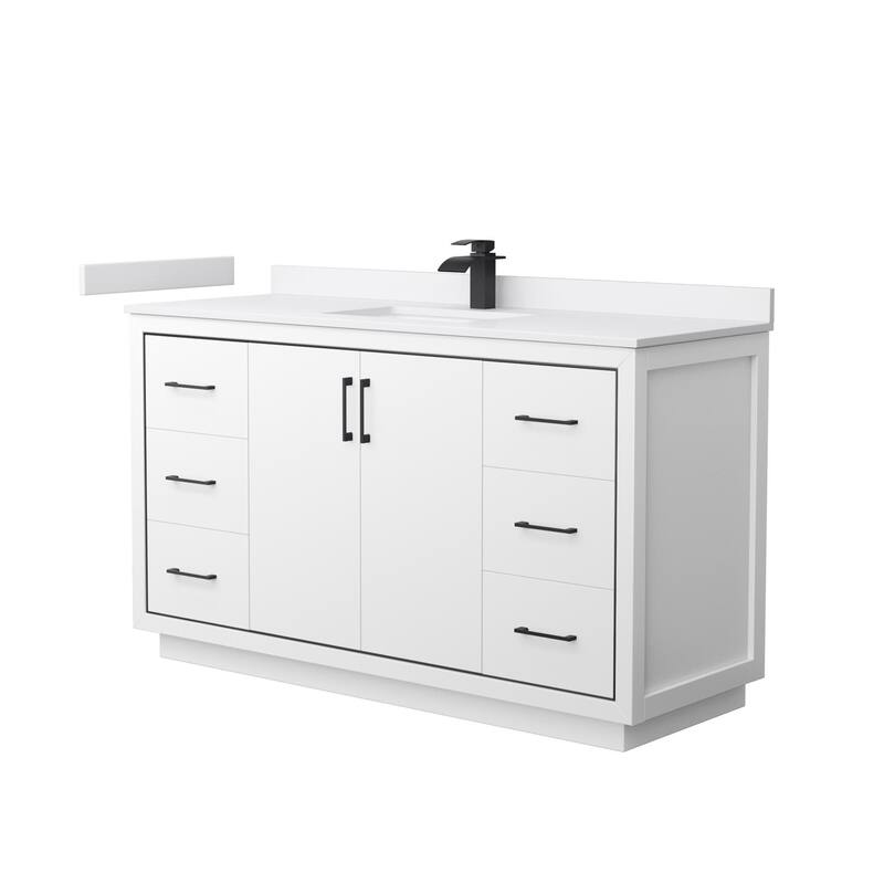 Wyndham Collection WCF1111-60S-VCA-MXX Icon 60" Free Standing Single - White / White Cultured Marble Top / Matte Black - Painted