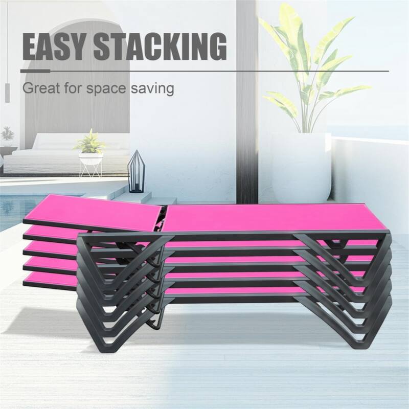 2 Pieces Aluminum Plastic Patio Chaise Lounge with 5 Position Adjustable Backrest and Wheels