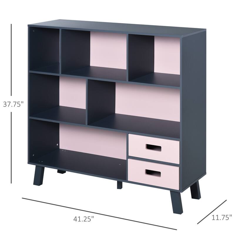 HOMCOM 3-Tier Child Bookcase Open Shelves Cabinet Floor Standing Home Office Storage Furniture Shelvin with Drawers
