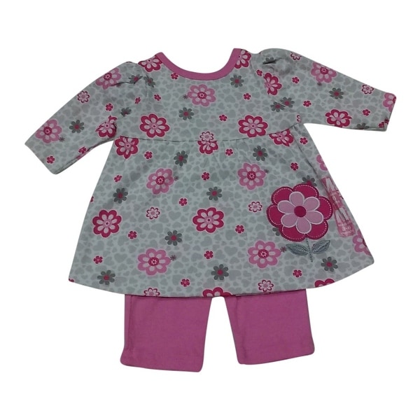 Bon BeBe Baby Girls Pink Floral Print Embroidery Stretchy Pants Outfit