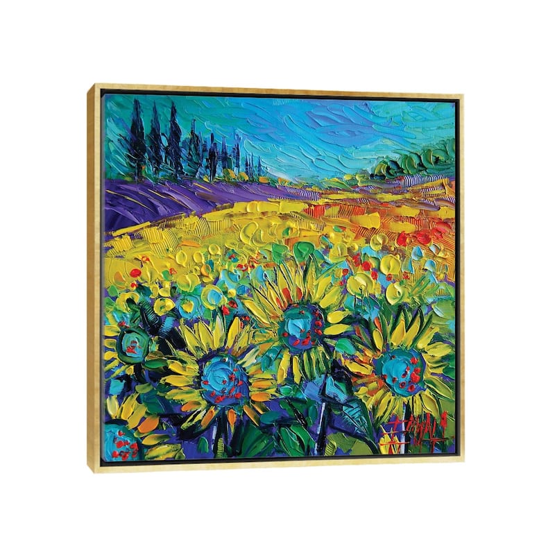 iCanvas "Happy Tournesols" by Mona Edulesco Framed Canvas Print - Gold - 12x12