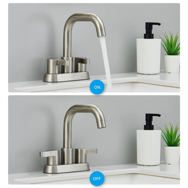 Modern 2 Handle 360° Swivel Bathroom Sink Faucet with Pop Up Drain and Water Supply Line, Anti Fingerprint, Anti Rust