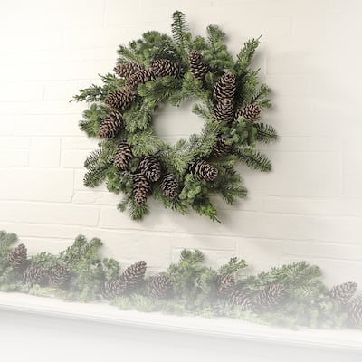 22" Natural Touch Pine Spruce W/Pinecones Wreath - Green Brown - 22-Inch