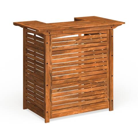 SAFAVIEH Outdoor Monterey Wood 3-Shelf Bar Table - 27.2" x 46.1" x 42.1"