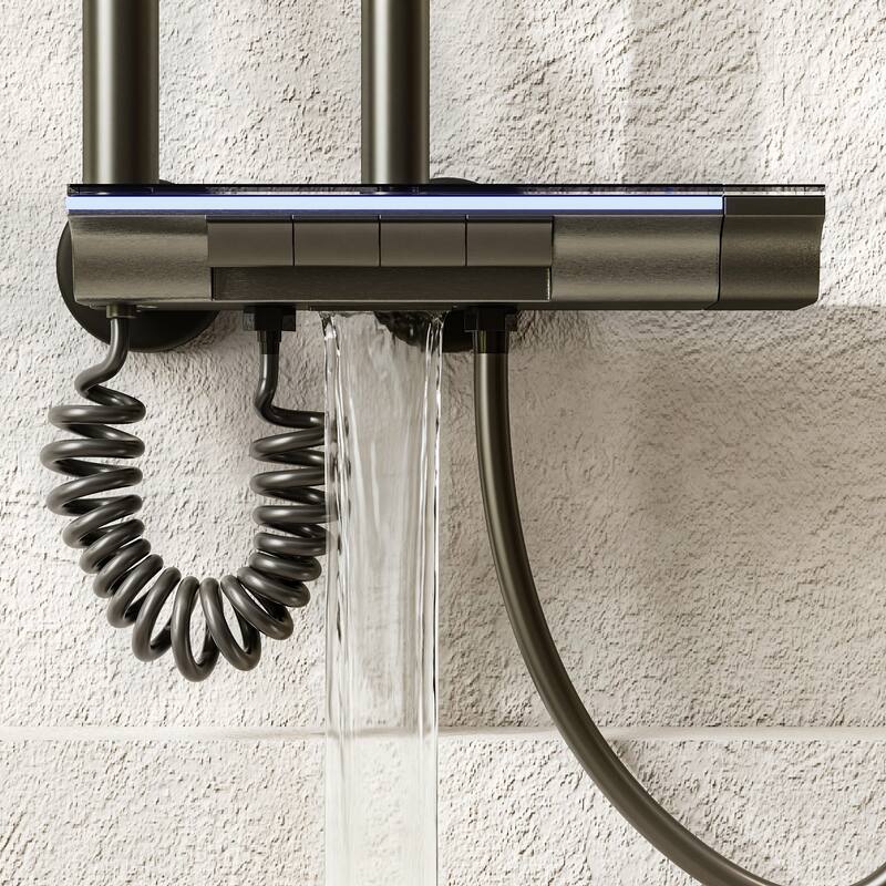 Thermostatic Shower System with Rainfall Shower Head, Adjustable Height Wall Mounted Shower Set