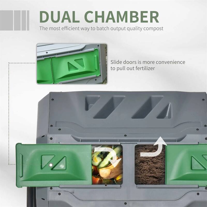 42.3 Gallon Dual-Chamber Rotating Compost Bin Outdoor Garden Tumbler with Ventilation Durable Steel and PP Light Gray