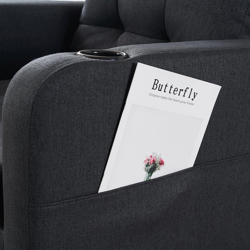 Upholstered Armchair and Storage Ottoman Set with Cup Holders and Tufted Detailing