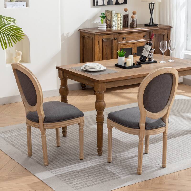 Dark Gray French Dining Chair Fabric Dining Table Chair Set of 2
