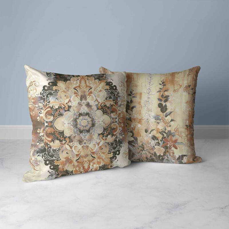 Verdant Fire Faux Suede Reversible Throw Pillow Beige and Black