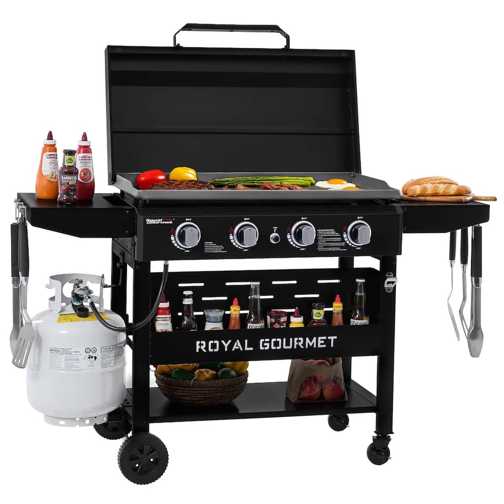 Royal Gourmet GB4000PB 4-Burner Gas Griddle with Hood & Collapsible Side Shelves, 52,000 BTU, 582 Sq. In. Cooking Area