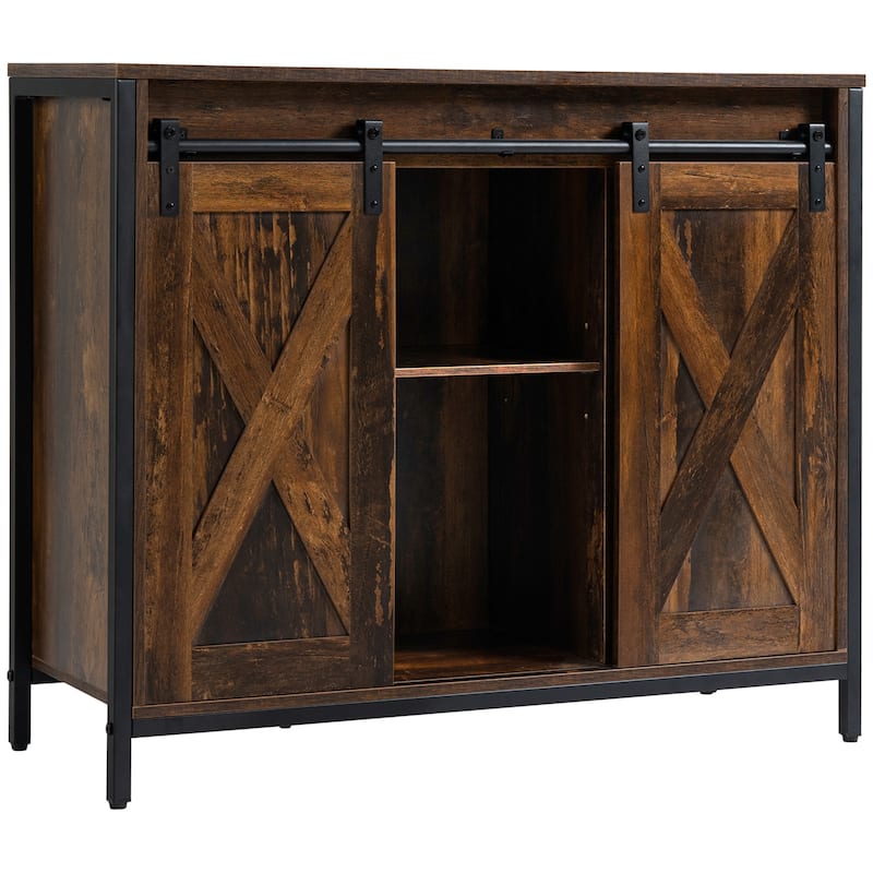 Industrial Sideboard Buffet Cabinet, Coffee Bar Cabinet, Kitchen Cabinet with Sliding Barn Doors