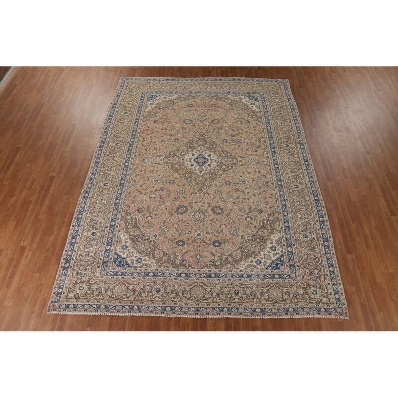 Traditional Kashan Vintage Persian Area Rug Handmade Wool Carpet - 9'9" x 12'9"