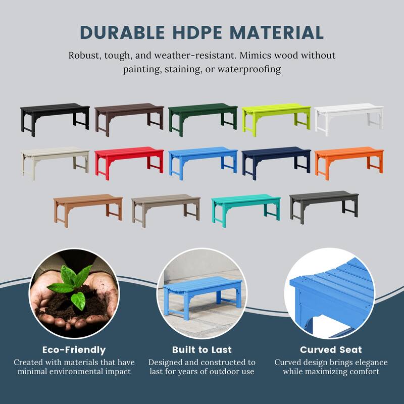Polytrends Laguna Hdpe All Weather Outdoor Patio 48" Bench