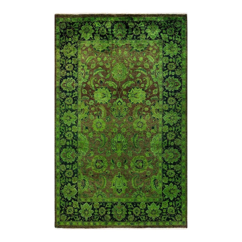 Overton Hand Knotted Wool Vintage Inspired Modern Contemporary Overdyed Green Area Rug - 4' 1" x 6' 6"