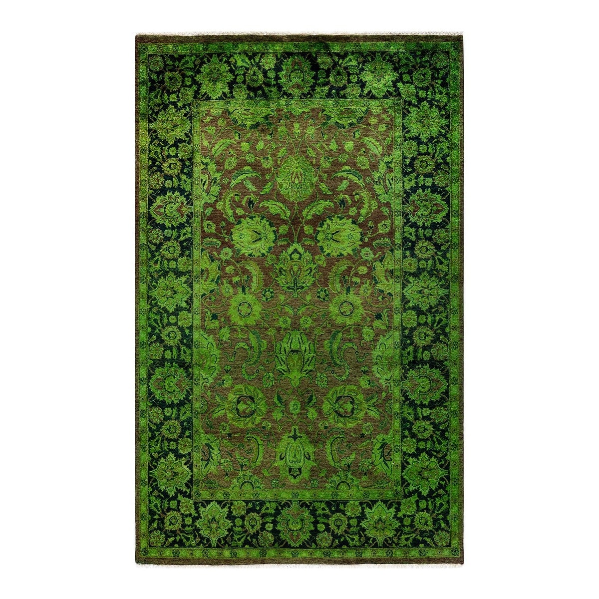 Overton Hand Knotted Wool Vintage Inspired Modern Contemporary Overdyed Green Area Rug - 4' 1" x 6' 6"