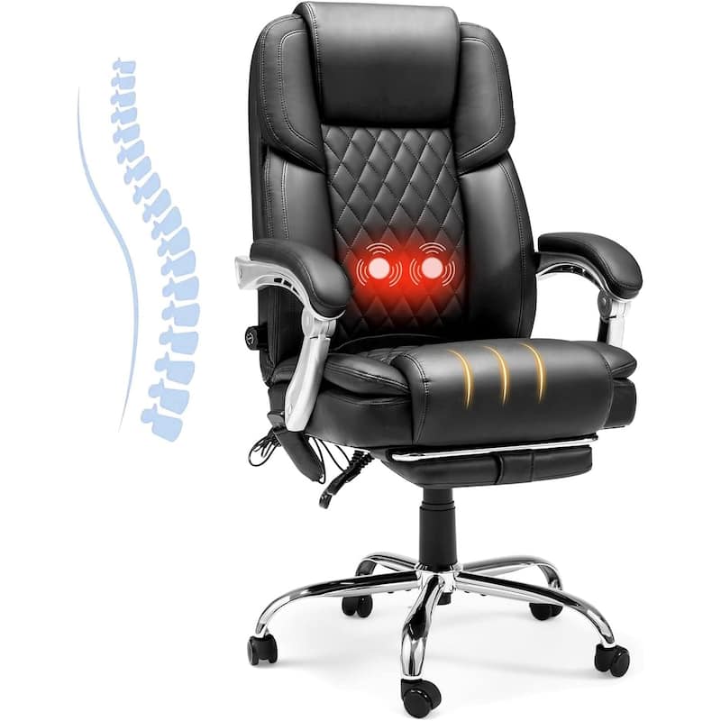 EROMMY Ergonomic Heated Massage Office Chair with Lumbar Support, Reclining Backrest, 2/4/6-Point Massage