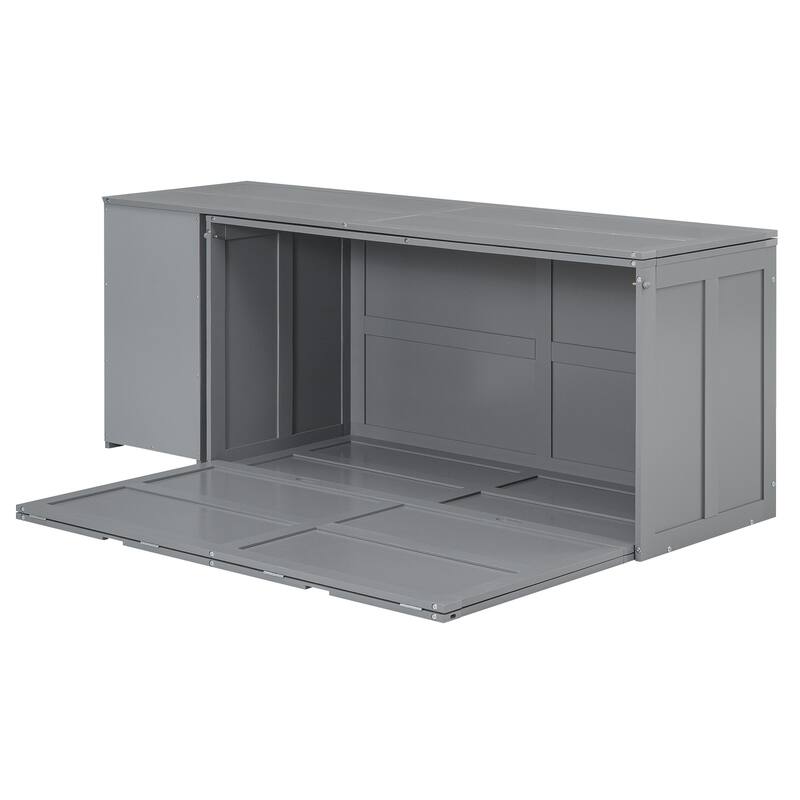 Grey Pine Queen Murphy Bed with Rotating Desk