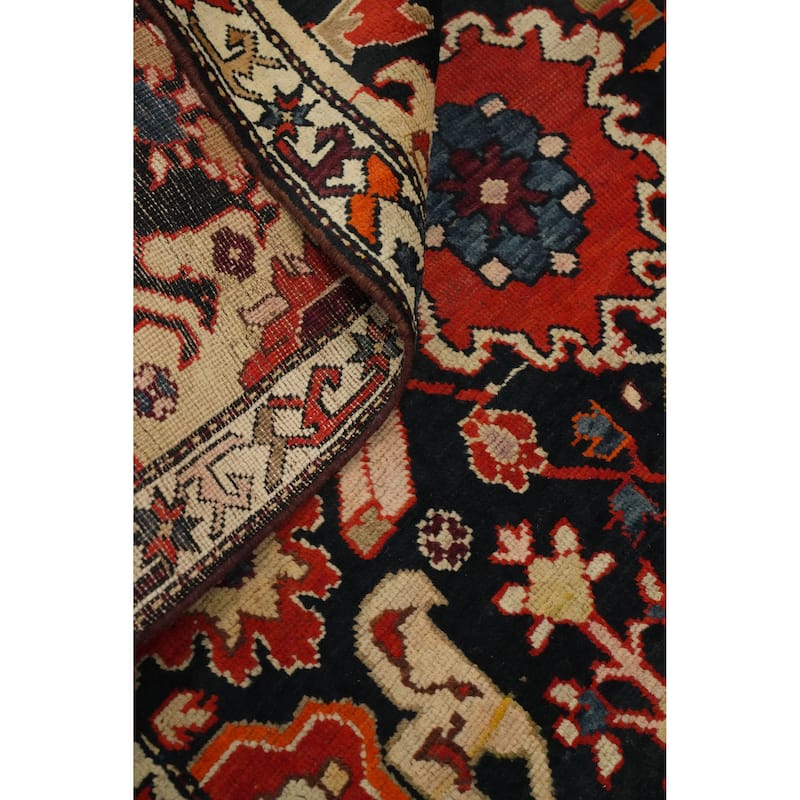 Hand Knotted Oriental 100% Wool Carpet Floral Navy Blue & Blues Runner Rug - 19' 0'' X 3' 6''