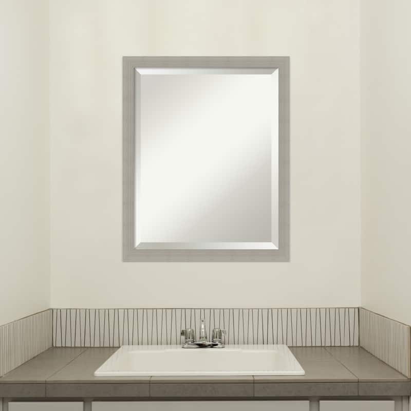 Woodgrain Stripe Beveled Wood Framed Bathroom Vanity Wall Mirror