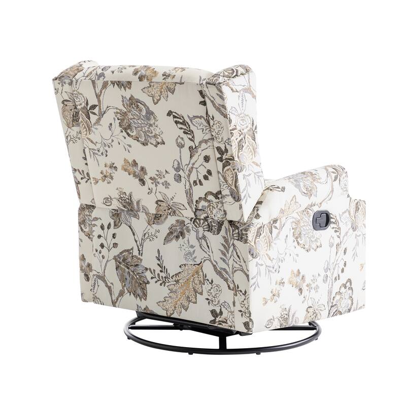 Patterned Linen Swivel Manual Push-Back Recliner Chair