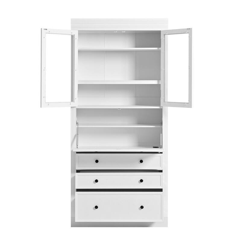 Freestanding 78" Tall Kitchen Pantry Storage Cabinet with Drop-Down Surface and Adjustable Shelves,Power Outlet for Organization