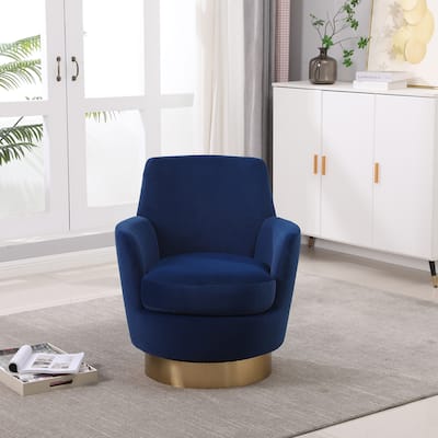 Navy Velvet Modern 29.3" Upholstered Swivel Barrel Chair with Gold Stainless Steel Base