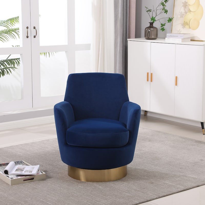 Velvet Swivel Barrel Chair for Living Room, 360° Swivel Accent Chair with Arms, Modern Round Barrel Armchair for Reading Corner - Navy