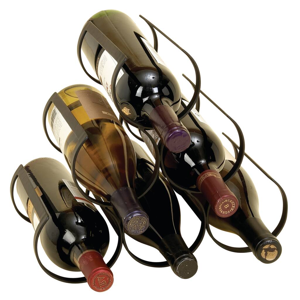 Metal Minimalistic 6 Bottle Wine Rack with Curved Holders - Black - Roche River Decor - 7"W x 12"L x 10"H
