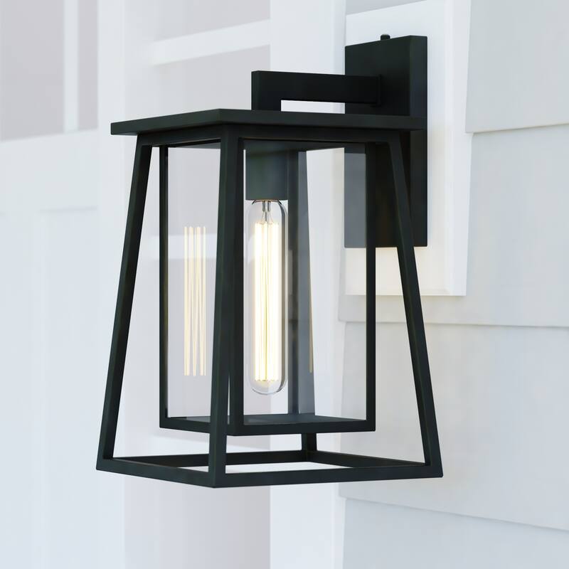 Blackwell Cage Frame 1 Light Dusk to Dawn Black Outdoor Wall Lantern Clear Glass - Matte Black - 8-in W x 14-in H x 9-in D