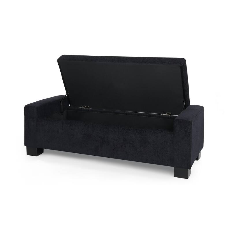 Roomfitters Upholstered Storage Ottoman Bench with Hinged Lid, Rectangular Accent Seat for Living Room or Bedroom