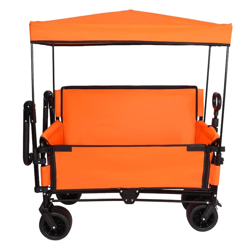 3-in-1 Folding Wagon Cart with Bench Seat & Canopy & Storage, 500lbs Heavy-Duty, 180L Capacity, All-Terrain Wagon