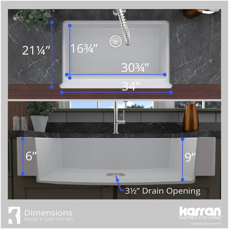 Karran USA QAR-740-PK1 Quartz QAR 34" Farmhouse Single Basin Quartz