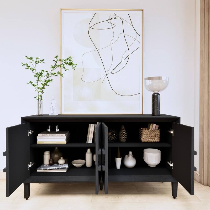 Rustic Farmhouse 59.8" Credenza, Durable Antique Wood Storage Unit for Living Room or Kitchen Use