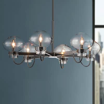 6-Light Modern Industrial Linear Sputnik Candle Pendant Cluster Clear Glass Chandelier for Dining Room