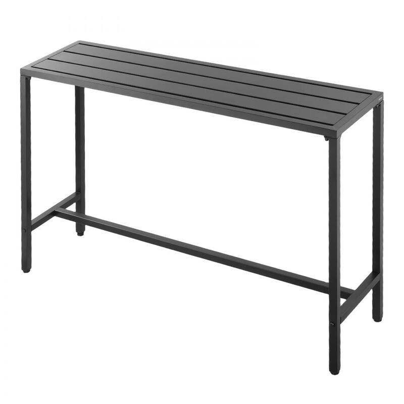 55 x 15 in Rectangular Outdoor Bar Table with Steel Frame and Waterproof Galvanized Tabletop for Patio - 55”L x 15”W x 39”H