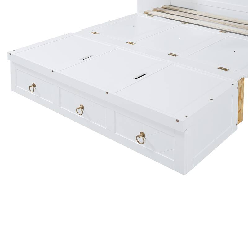 White Full Size Space-Saving Murphy Bed with USB & Large Drawer