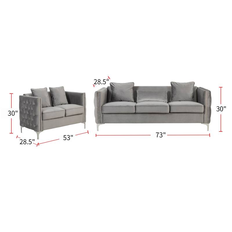 Velvet Living Room Set in Gray