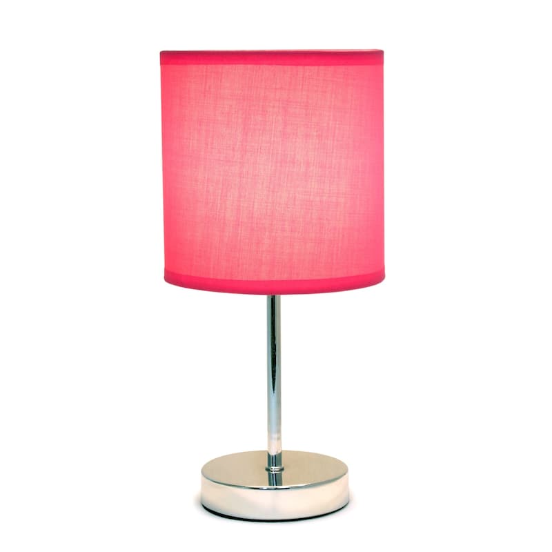 Traditional Petite Table Lamp with Drum Shade - 11.75" - Silver and Hot Pink