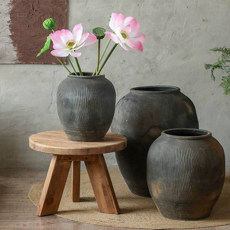 RusticReach Round Earthnware Gray Pot